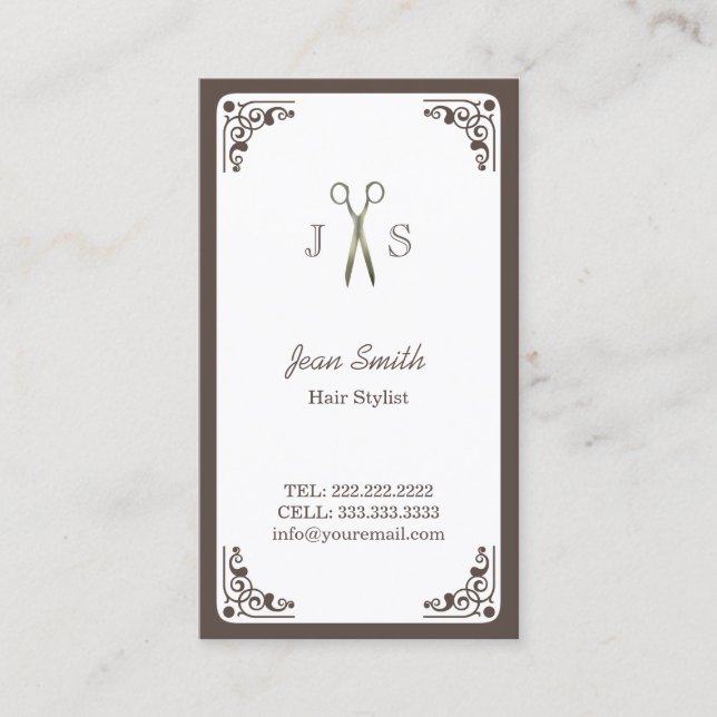 Tarjeta De Visita Elegante estilo Art Deco Border Hair (Anverso)