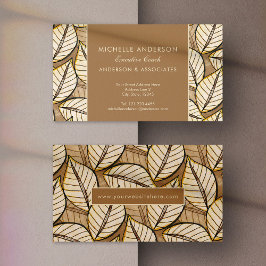 Tarjeta de visita elegante estilo beige de hojas t