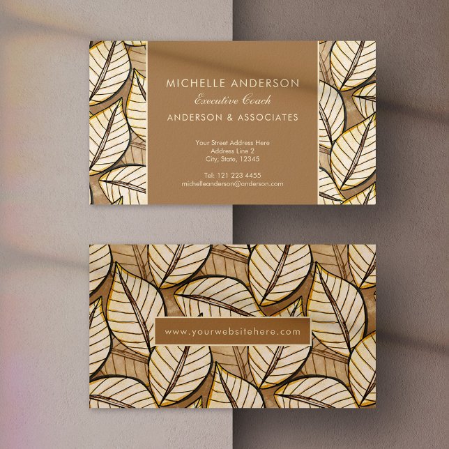 Tarjeta de visita elegante estilo beige de hojas t (Subido por el creador)