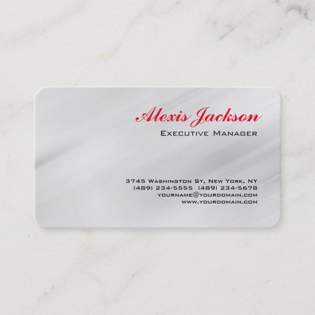 Tarjeta De Visita Elegante estilo contemporáneo Gris Rojo (Anverso)