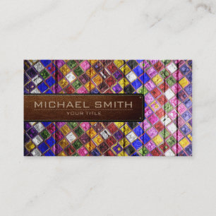 Tarjeta De Visita Elegante estilo de cuero de madera mosaico n° 5