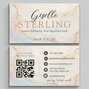 Tarjeta De Visita Elegante estilo de pelo Pearl Opal Guión de oro mo