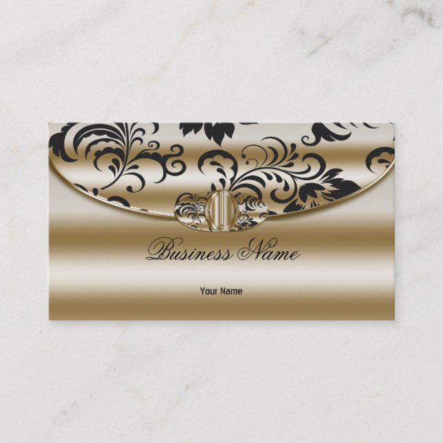 Tarjeta De Visita Elegante estilo elegante Damask Sepia Dorado Metal (Anverso)