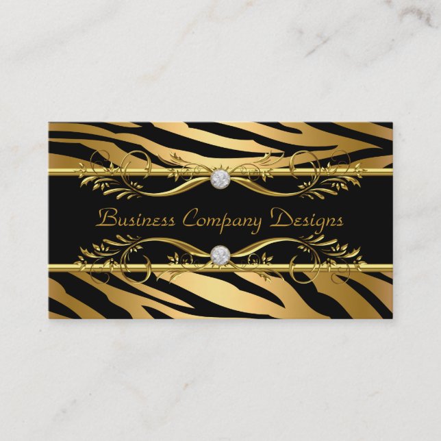 Tarjeta De Visita Elegante estilo elegante Zebra Gold negro Grabado  (Anverso)