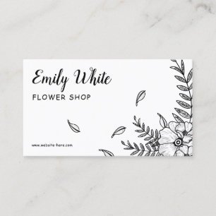 Tarjeta De Visita Elegante estilo floral blanco y negro