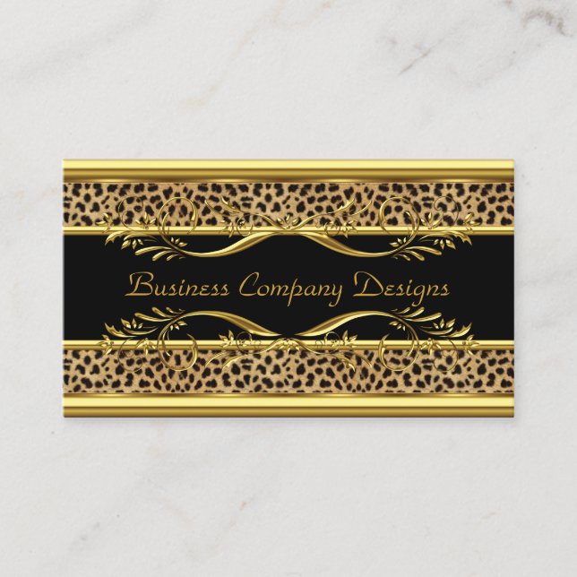 Tarjeta De Visita Elegante estilo Gold Black Leopard Animal Print (Anverso)