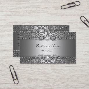 Tarjeta De Visita Elegante estilo Grabado en relieve de Damasco Gris