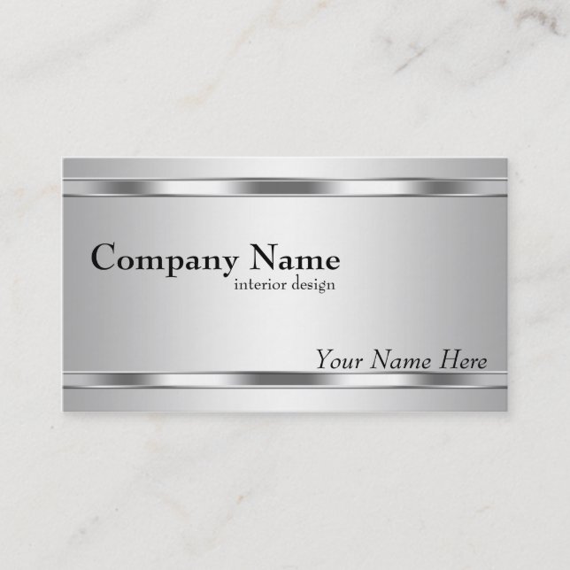 Tarjeta De Visita Elegante estilo metálico plateado en plata (Anverso)