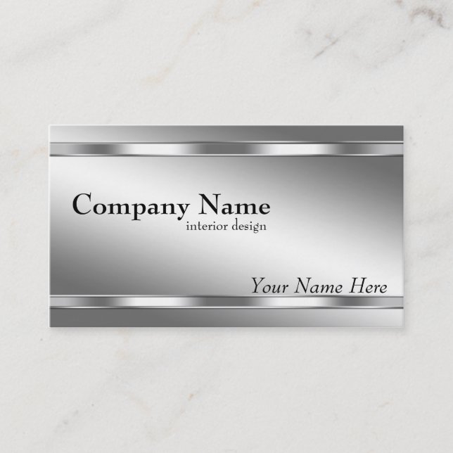 Tarjeta De Visita Elegante estilo metálico plateado sombreado en pla (Anverso)