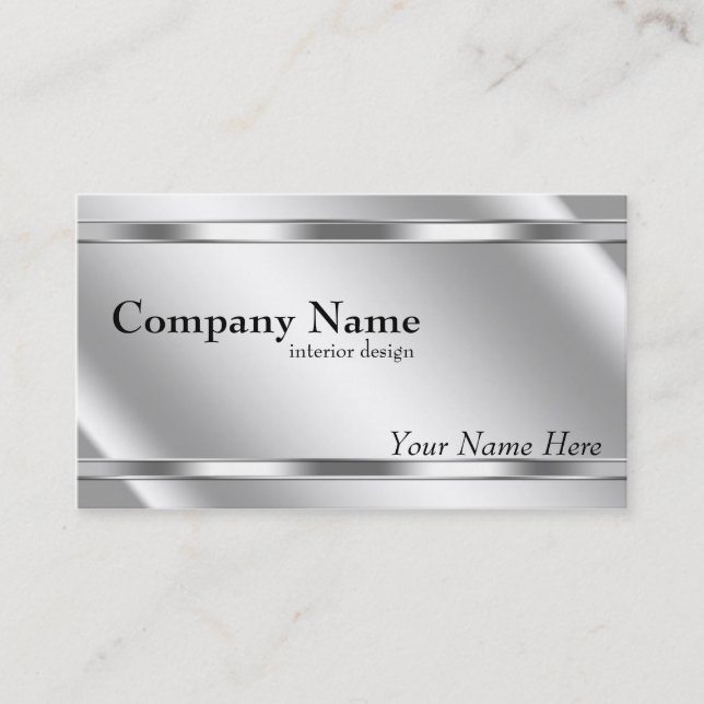 Tarjeta De Visita Elegante estilo metálico platino sombreado (Anverso)