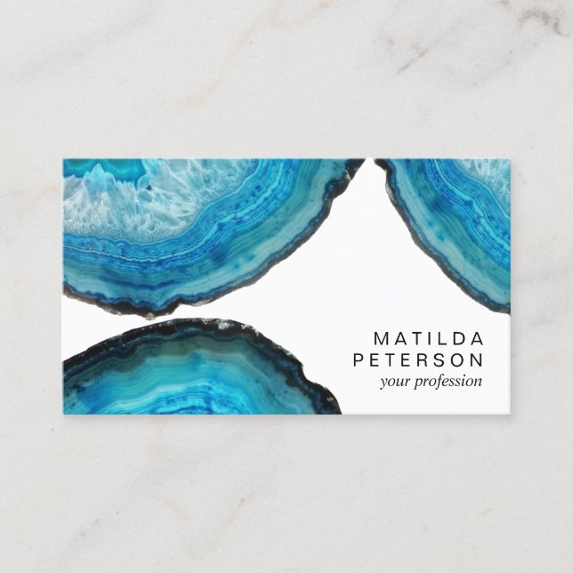 Tarjeta De Visita Elegante estilo moderno agate azul piedra geodésic (Anverso)