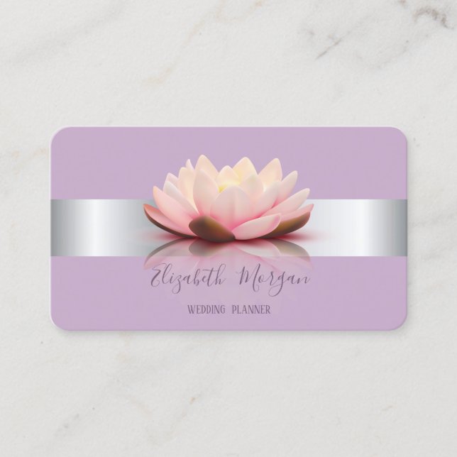 Tarjeta De Visita Elegante estilo moderno raya plateada Lotus flor (Anverso)