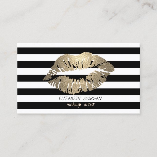 Tarjeta De Visita Elegante estilo moderno Shinny, Stripe, Lips, Make (Anverso)
