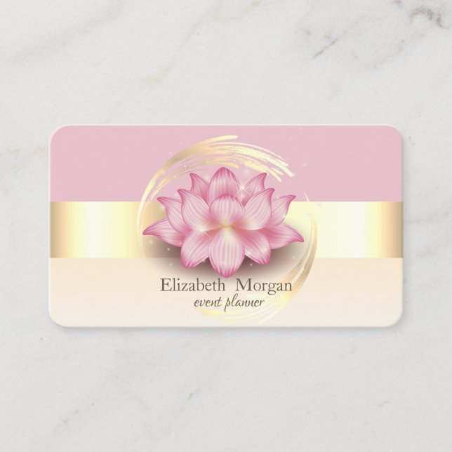 Tarjeta De Visita Elegante estilo moderno Stripe Lotus Pink Gold (Anverso)