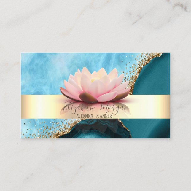 Tarjeta De Visita Elegante estilo moderno Stripe Lotus Turquoise Mar (Anverso)