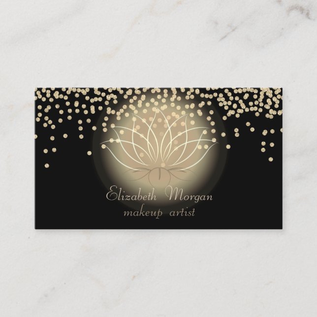 Tarjeta De Visita Elegante Estilo Negro Brillante Diamantes Lotus (Anverso)