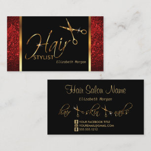 Tarjeta De Visita Elegante estilo negro, dorado y rojo
