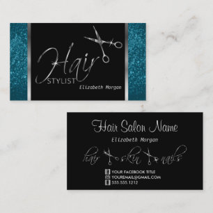 Tarjeta De Visita Elegante estilo negro, plateado y azul