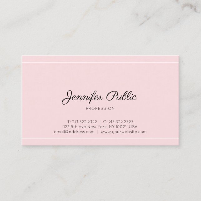 Tarjeta De Visita Elegante estilo rosa moderno guión profesional pur (Anverso)