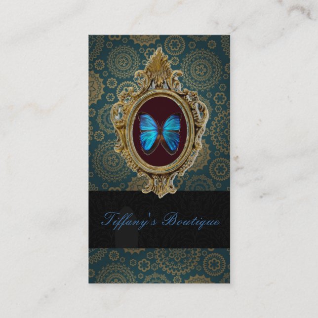 Tarjeta De Visita elegante estilo salón de belleza de moda mariposa (Anverso)