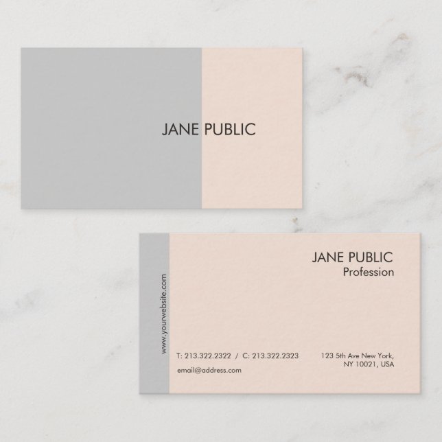 Tarjeta De Visita Elegante estilo sencillo moderno gris y beige (Anverso / Reverso)