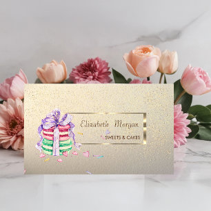 Tarjeta De Visita Elegante,Estiloso,Marco Dorado,Confeti,Macarrones