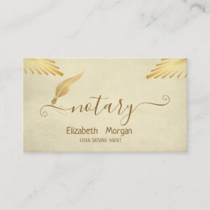 Tarjeta De Visita Elegante Estiloso Pluma Dorada Notario Crema