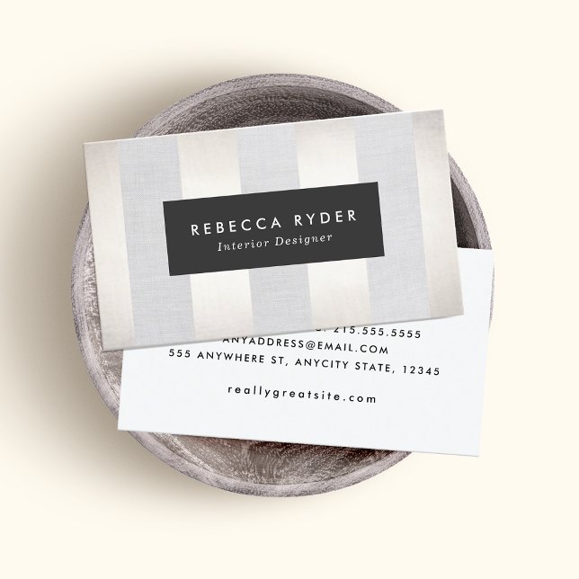 Tarjeta De Visita Elegante estriado Faux Gold y Linen Professional (Subido por el creador)