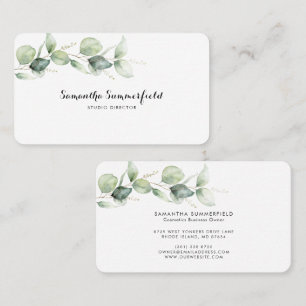 Tarjeta De Visita Elegante Eucalipto Acuarela Script Moderno