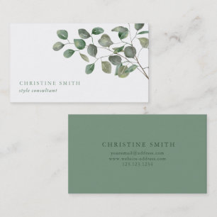 Tarjeta De Visita Elegante Eucalipto Acuarela Simple Verde