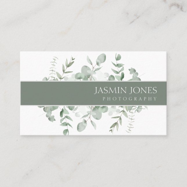 Tarjeta De Visita Elegante Eucalyptus deja el follaje verde (Anverso)