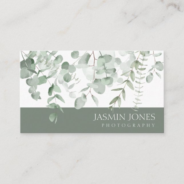 Tarjeta De Visita Elegante Eucalyptus deja el follaje verde (Anverso)