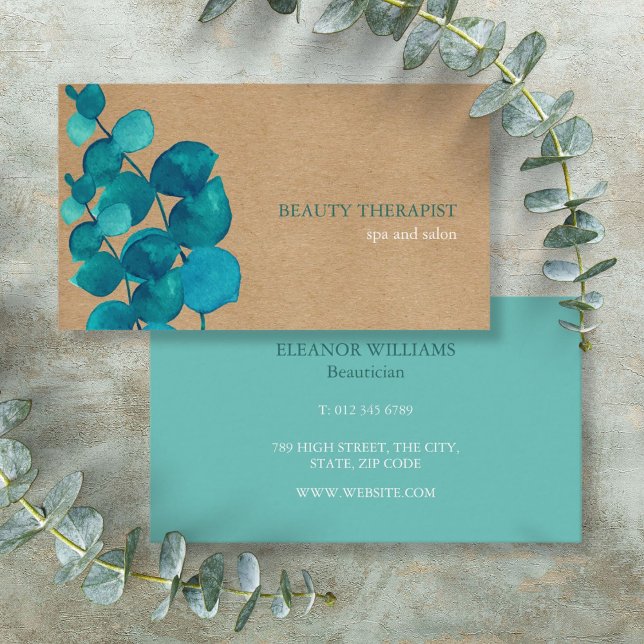 Tarjeta De Visita Elegante Eucalyptus deja un Kraft rústico (Elegant Eucalyptus Leaves Rustic Kraft Business Card)