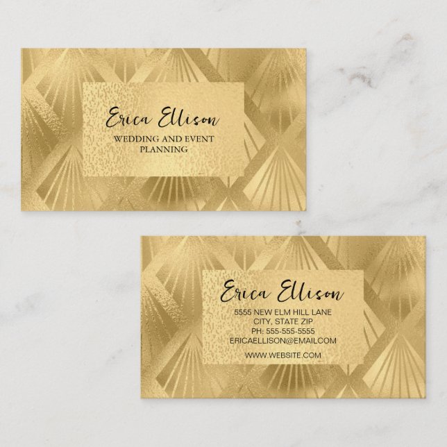 Tarjeta De Visita Elegante evento de Boda Art Deco Gold (Anverso / Reverso)