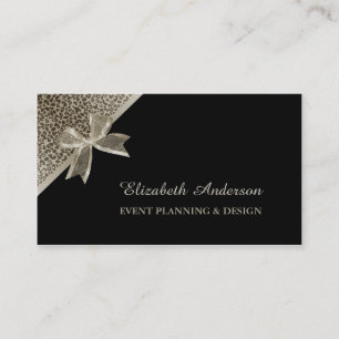 Tarjeta De Visita Elegante evento Planner Platinum Leopard Moda Bow