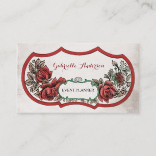 Tarjeta De Visita Elegante evento Planner Vintage Red Rose Floral