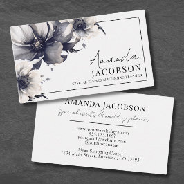 Tarjeta De Visita Elegante evento Wedding Planner Floral blanco negr
