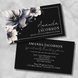 Tarjeta De Visita Elegante evento Wedding Planner Floral Negra