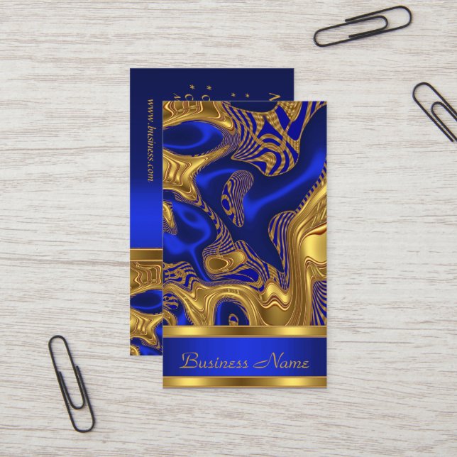 Tarjeta de visita elegante Exótico Oro Azul Resume (Anverso/Reverso In Situ)