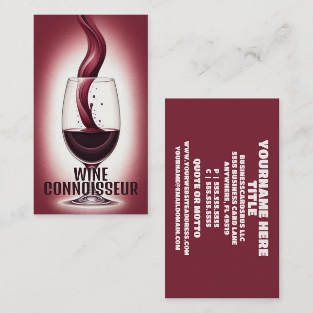 Tarjeta De Visita Elegante experto en vinos (Anverso / Reverso)
