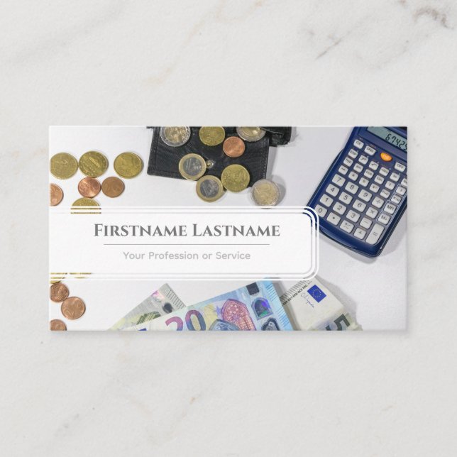 Tarjeta De Visita Elegante experto financiero en moneda blanca de di (Anverso)