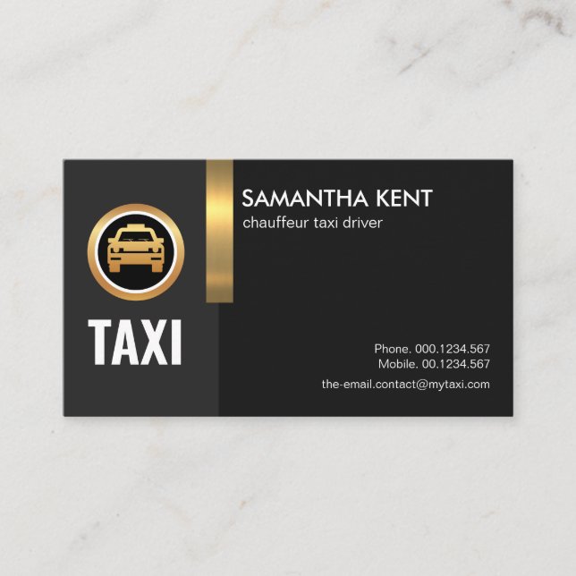 Tarjeta De Visita Elegante Exquisito Taxista Black Gold Stripe (Anverso)