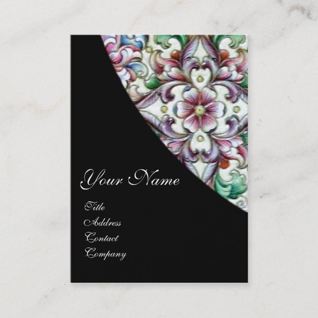 TARJETA DE VISITA ELEGANTE FANTASÍA FLORAL VERDE ROJA ROJA MONOGRAM (Anverso)
