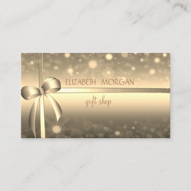 Tarjeta De Visita Elegante Faux Gold Bow (Anverso)