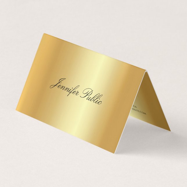 Tarjeta De Visita Elegante Faux Gold Caligrafiado plantilla moderna (Anverso)