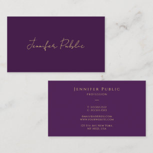 Tarjeta De Visita Elegante Faux Gold Caligraphy Script Texto púrpura