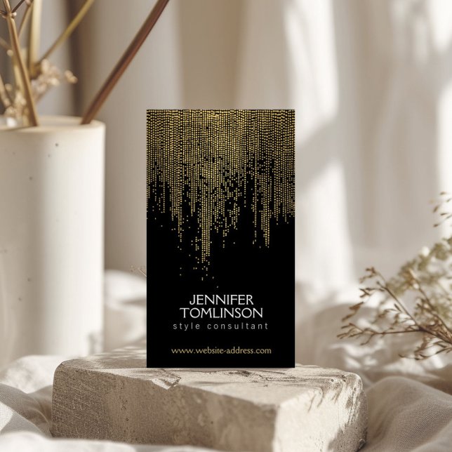 Tarjeta De Visita Elegante Faux Gold Confetti Dots Patrón Negro (Subido por el creador)
