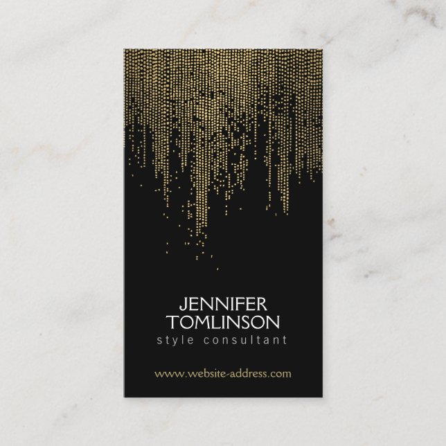 Tarjeta De Visita Elegante Faux Gold Confetti Dots Patrón Negro II (Anverso)