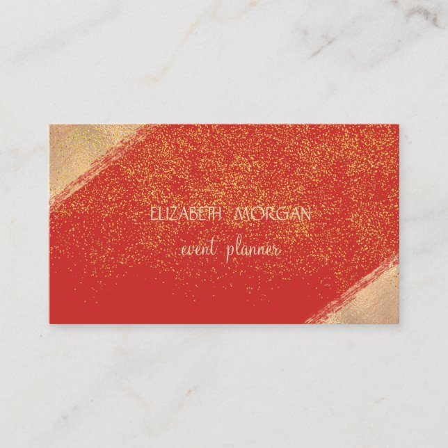 Tarjeta De Visita Elegante Faux Gold Confetti, Rojo (Anverso)