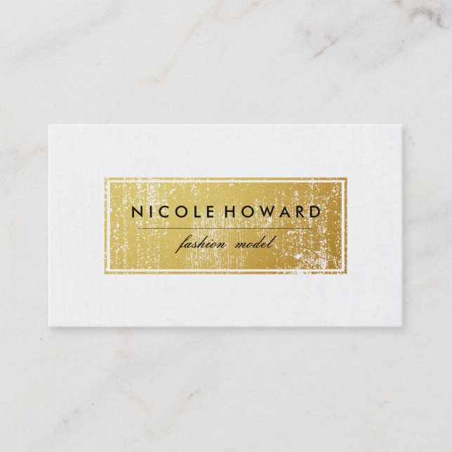 Tarjeta De Visita Elegante Faux Gold Grunge Frame Fondo blanco (Anverso)